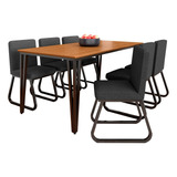 Mesa Com 6 Cadeiras Industrial 1,8 Aspen Pr/cin/grf - M.a Cor Preto Fosco/cin/linho Grafite