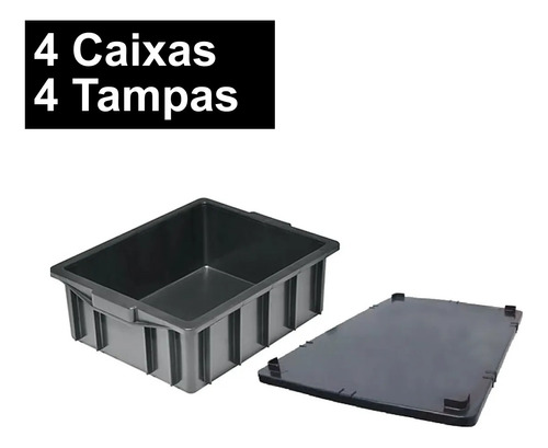 4x Caixa Plástica Organizadora Multiuso 15 Litros  + 4 Tampa