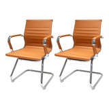 Kit 2 Cadeiras De Escritório Fixa Charles Eames Eiffel Preta Cor Cadeira De Escritório Fixa Interlocutor Charles Eames Eiffel Esteirinha Caramelo Material Do Estofamento Couro Sintético