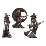 3x Figura De Bronce Fundido Bruja Mago Artesanías Escultura