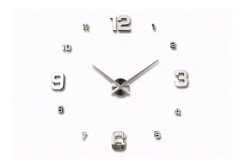 Reloj De Pared 3d Tamaño Grande Color Plateado 