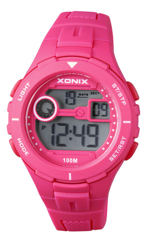 Reloj Digital Xonix Mujer Caucho Fucsia Deportes Luz Ik-a02