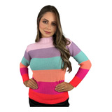 Blusa Tricot Trico Listrada Colorida Lançamento Inverno 2020