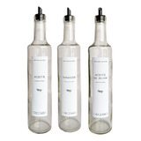Set 3 Aceiteros Vidrio Transparente Aceite+vinagre+oliva