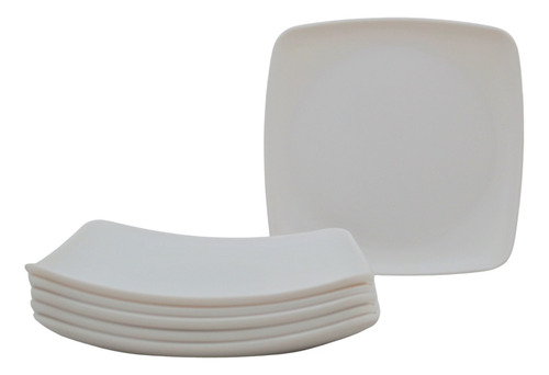 Set Juego Platos Melamina Gruesa Blanco Trinche Moderna 6pza