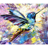 Colibrí Tipo Óleo 120x120 Cm Cuadro Decorativo Lienzo Canvas