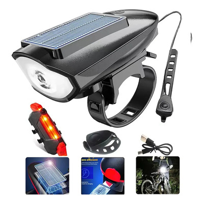 Lampara De Bicicleta Solar Y Recargable Con Claxon Y Traser | MercadoLibre