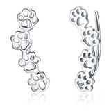 Aretes Trepador Plata S925 Huellitas De Mascota, Gato, Perro