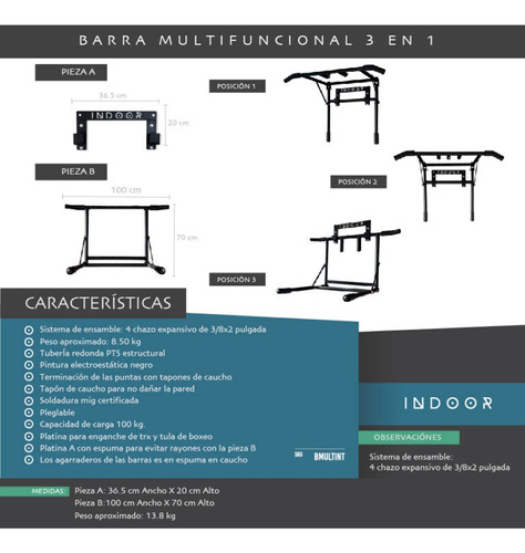 Barra Multifuncional 3 En 1 Indoor