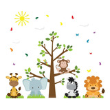 Adesivo De Parede Infantil Zoo Safari Árvore Fácil Aplicação