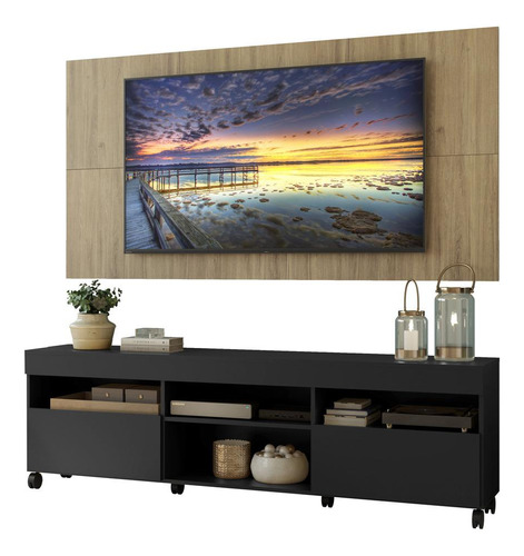 Rack Com Painel E Suporte Tv 65 Londres Multimóveis V3345 Cor Preto/rustic