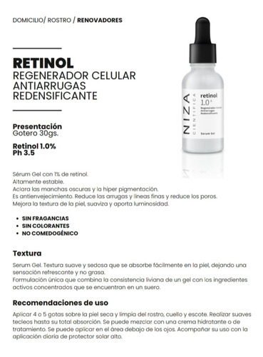 Retinol 1% Serum Puro Arrugas Frente Contorno Labios 