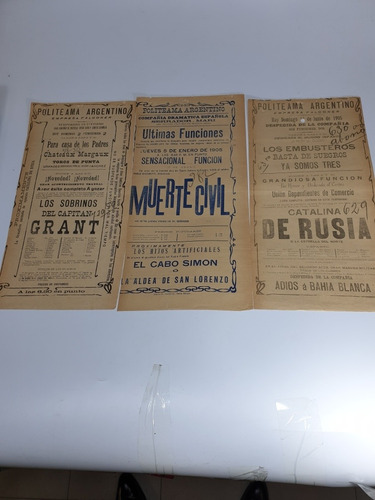 3 Antiguos Programas Originales De Teatro  - Año 1905-07