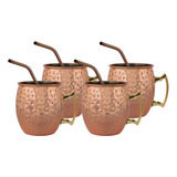 Set 4 Vasos Moscow Mule Mug Cobre + Bombillas Simplit