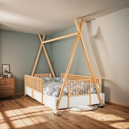 Cama Tipi Montessori Queen Con Barandales Removibles