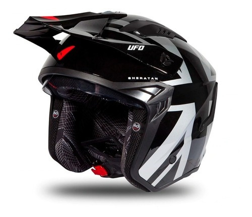 Casco Moto Abierto Ufo Sheratan Jet Con Visor Interno Brillo Color Negro/gris/rojo Tamaño Del Casco Xl