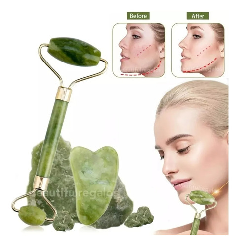 Rodillo Jade Roller Con Gua Sha Masajeador Facial Corporal