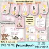 Kit Imprimible Ovejita Y Osito #2 Rosa Baby Shower Oveja