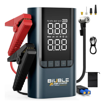 Arrancador De Batería Para Auto 8500A Compresor Portátil Inflador 150PSI - Doble Pantalla Digital Multifunción Con Powerbank Y Flash LED BIUBLE BR12 Color Azul | Envío gratis