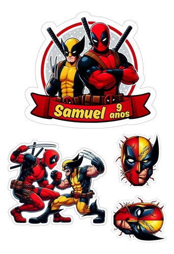 Topo Topper De Bolo Tema Deadpool E Wolverine Personalizado