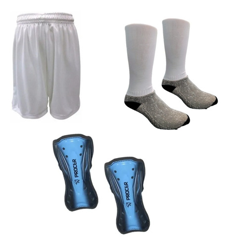 Short De Futbol Hombre Bl +medias Bl+ Canilleras Procer