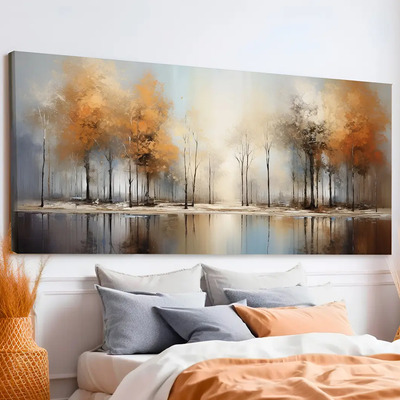 Cuadro Elegante Arboles Paisaje Abstracto En Canvas Grueso Color Camino en el bosque Armazón Bastidor de madera | Meses sin interés
