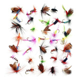 Set De 30 Señuelos De Pesca Tipo Mosca + Caja 