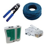 Kit 200m Cabo Rede + Testador + Alicate + 50 Plugs Rj45