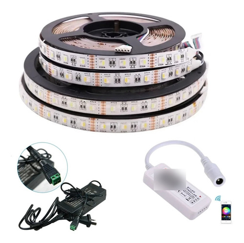 Kit Tira Led 5050 Rgbw Controladora Bluetooth X 5 Mts  Ip20