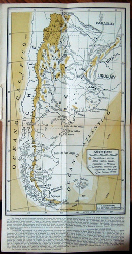 Mapa Antiguo Fisico Argentina 1930 20x40 Cms Sierra Montaña