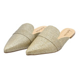 Sapatilha Mule Bico Fino Com Glitter  Jaqueline Costa Dourad