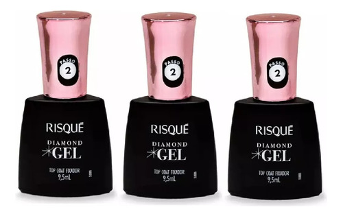 Kit 3 Risque Diamond Gel Top Coat Fixador 9,5ml Extra Brilho