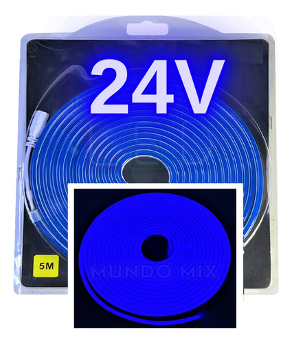 05metros Neon Led 24v Fita Flex Ip67 6x12mm Azul Royal 24v