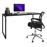 Kit Mesa Para Escritório 150x60cm + Cadeira Giratória Mesh Cor Preto