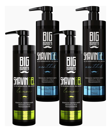 Kit Shaving Gel Big Barber Lemon + Menthol Atacado 4 Unidade