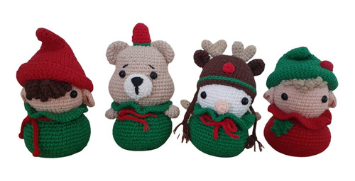 Amigurumis Adornos Muñecos Navideños Osito Duende