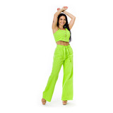 Conjunto Jeans Calça Wide Leg Pantalona E Cropped Color