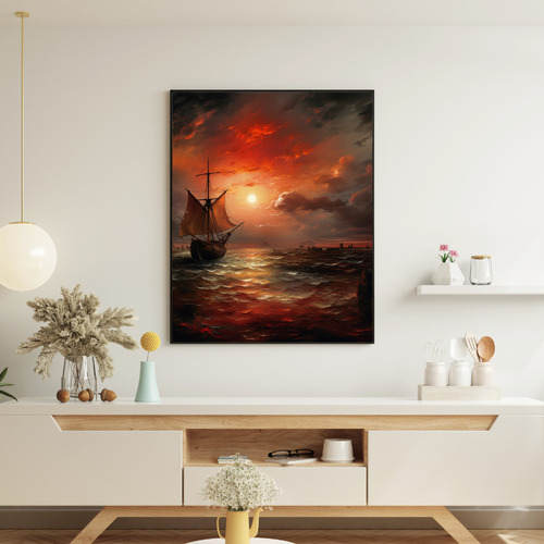 Quadro Decorativo Grande Sala Quarto 90x60 Navio Pirata 02