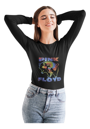 Polera Larga Dama Pink Floyd Rock Chancho Algodon Estampado