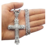 Colar Crucifixo Cruz Jesus Cristo Cravejado Zirconia Ice