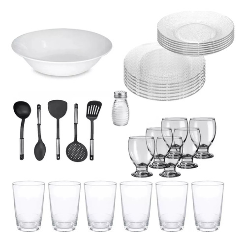 Set Vajilla Completa Vidrio 6 Personas Vasos Tazas Platos