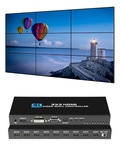 Video Wall Controlador 1 Entrada 9 Salidas Megan Tech 4k 3x3