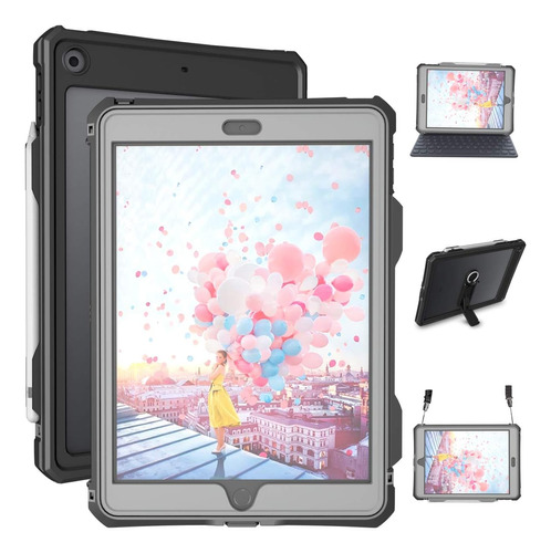 Funda iPad 10.2 Transy 2021 9a/8a/7a Gen Impermeable/negro