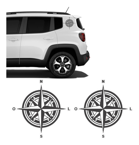 Adesivos Jeep Renegade Bússola Rosa Dos Ventos Grafite - Par