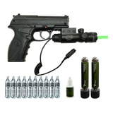 Pistola Atirador Pro C11 Co2 6mm + Mira Laser + Kit Tiros