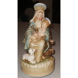 Figura Caja Musical Antigua Porcelana Virgen Madonna Y Niño 