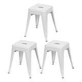 Kit 3 Banquetas Baixa Tolix Iron Design Industrial Cores Cor Branco