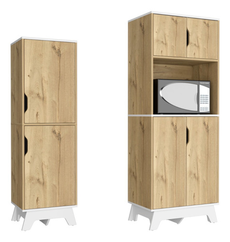 Mueble Microo + Alacena Cocina 2p - Bicolor Duna/blanco