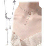 Collar Con Luna Y Estrellas Plateado Hermoso