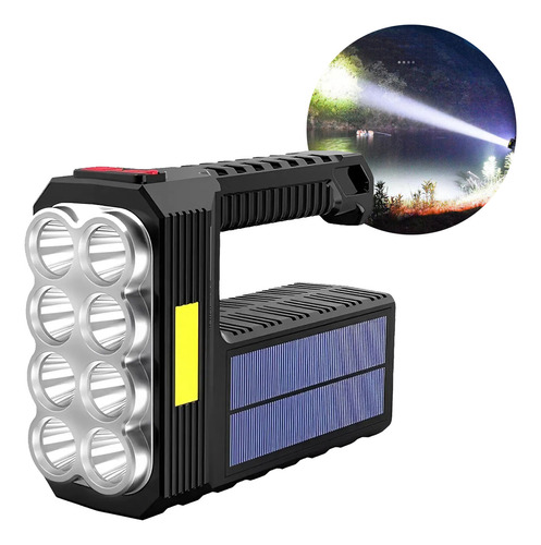 Linterna Portátil 8 Led + Cob Recargable Panel Solar Y Usb Color De La Luz Blanca